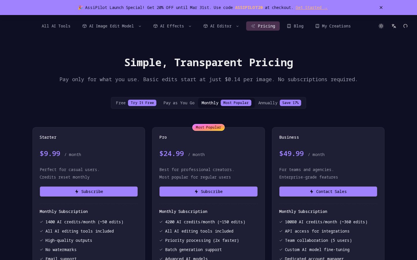 AIImageEdit Pricing