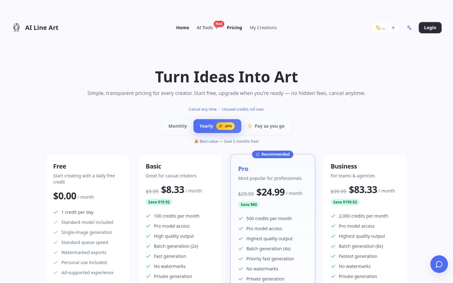 AILineArt Pricing