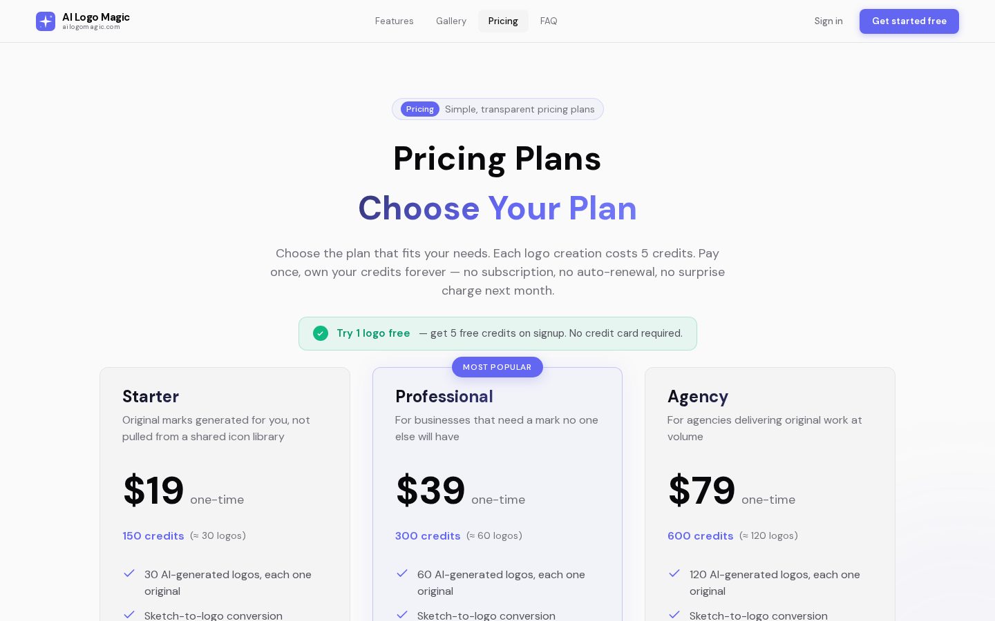 AILogoMagic Pricing