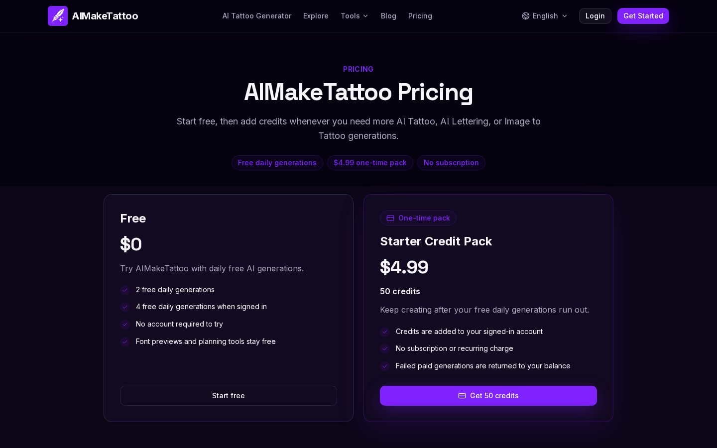 AIMakeTattoo Pricing