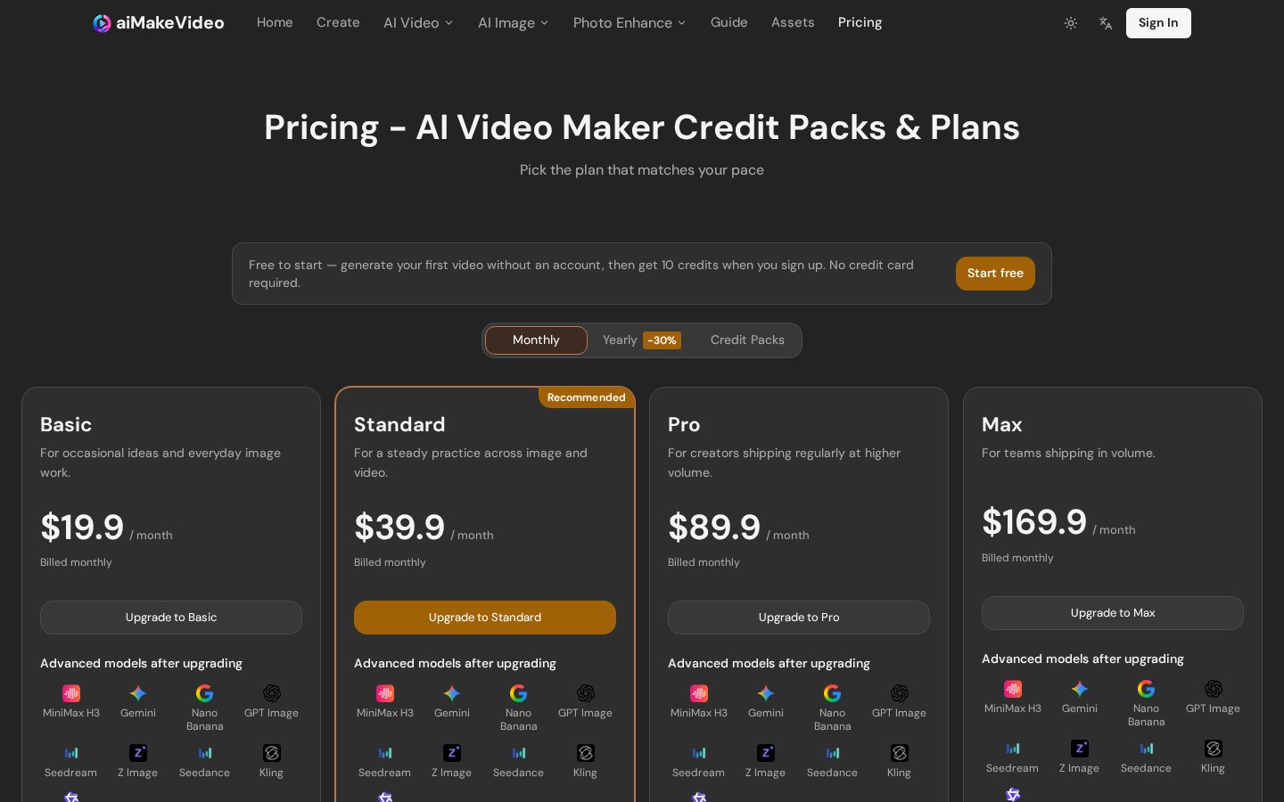 aiMakeVideo Pricing
