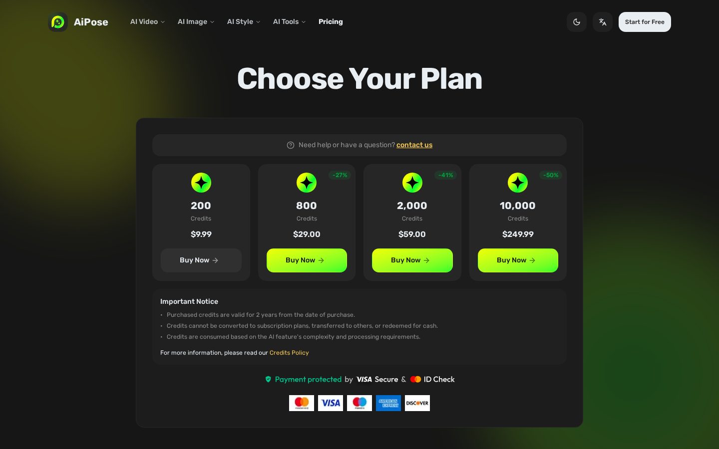 AiPose Pricing