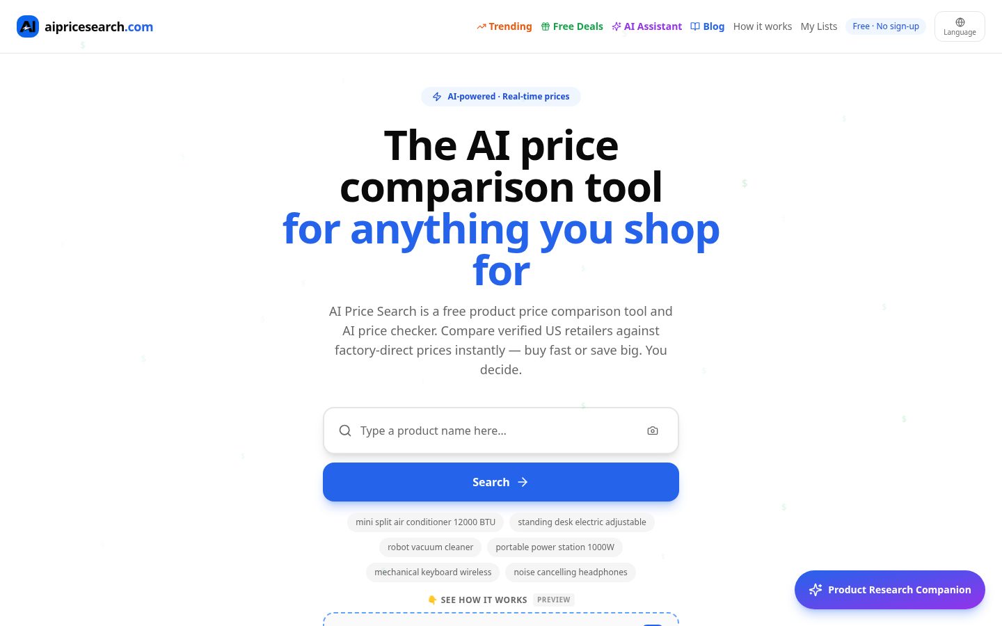 Aipricesearch Homepage