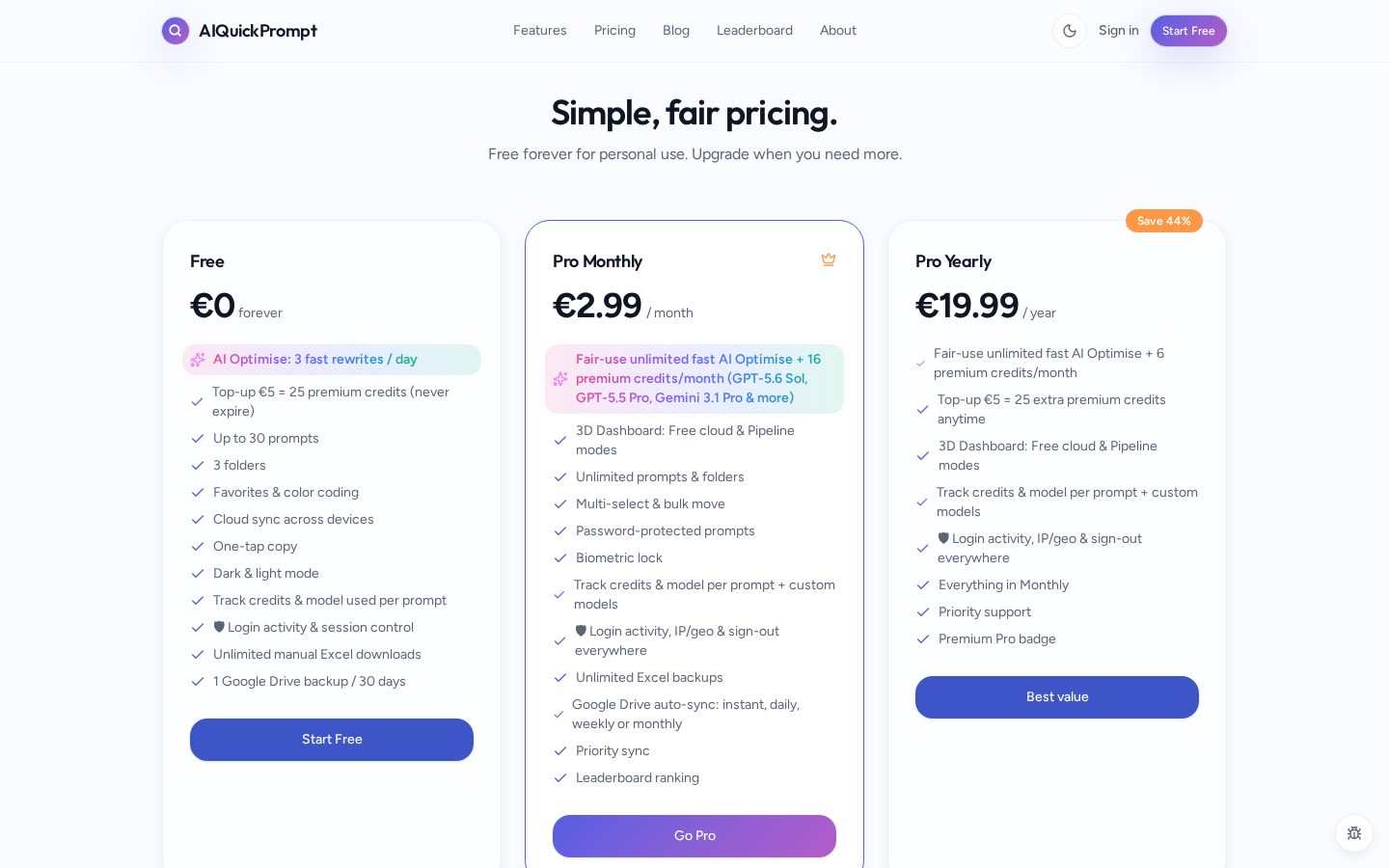 AIQuickPrompt Pricing