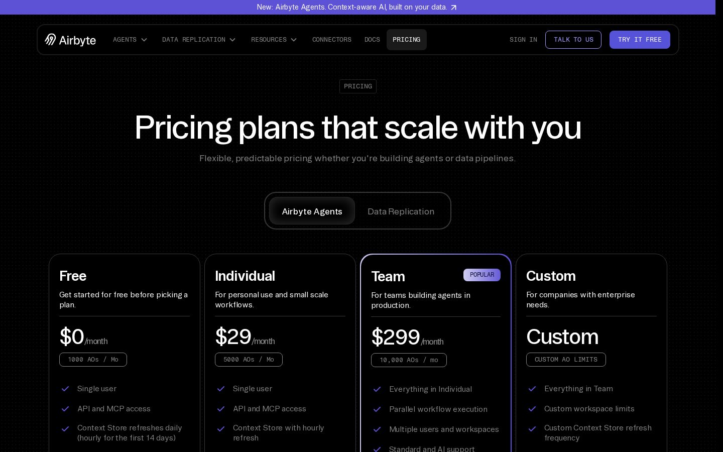 Airbyte Agents Pricing