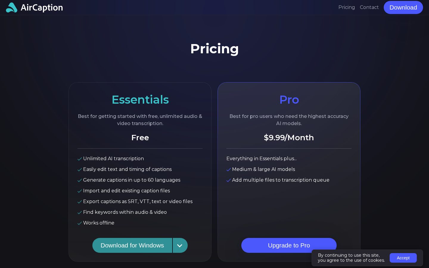 AirCaption Pricing