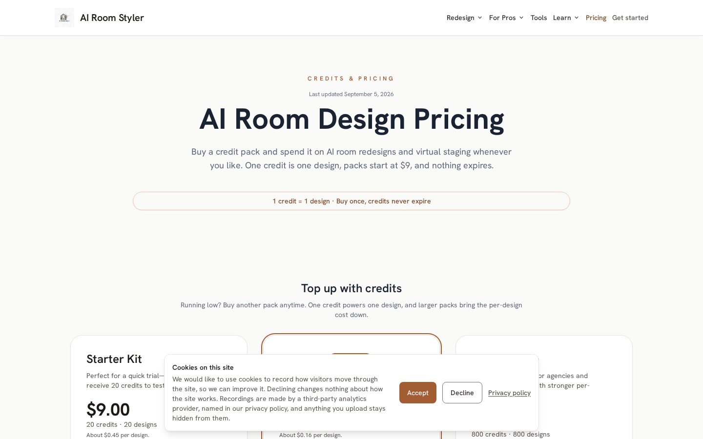 AIRoomStyler Pricing
