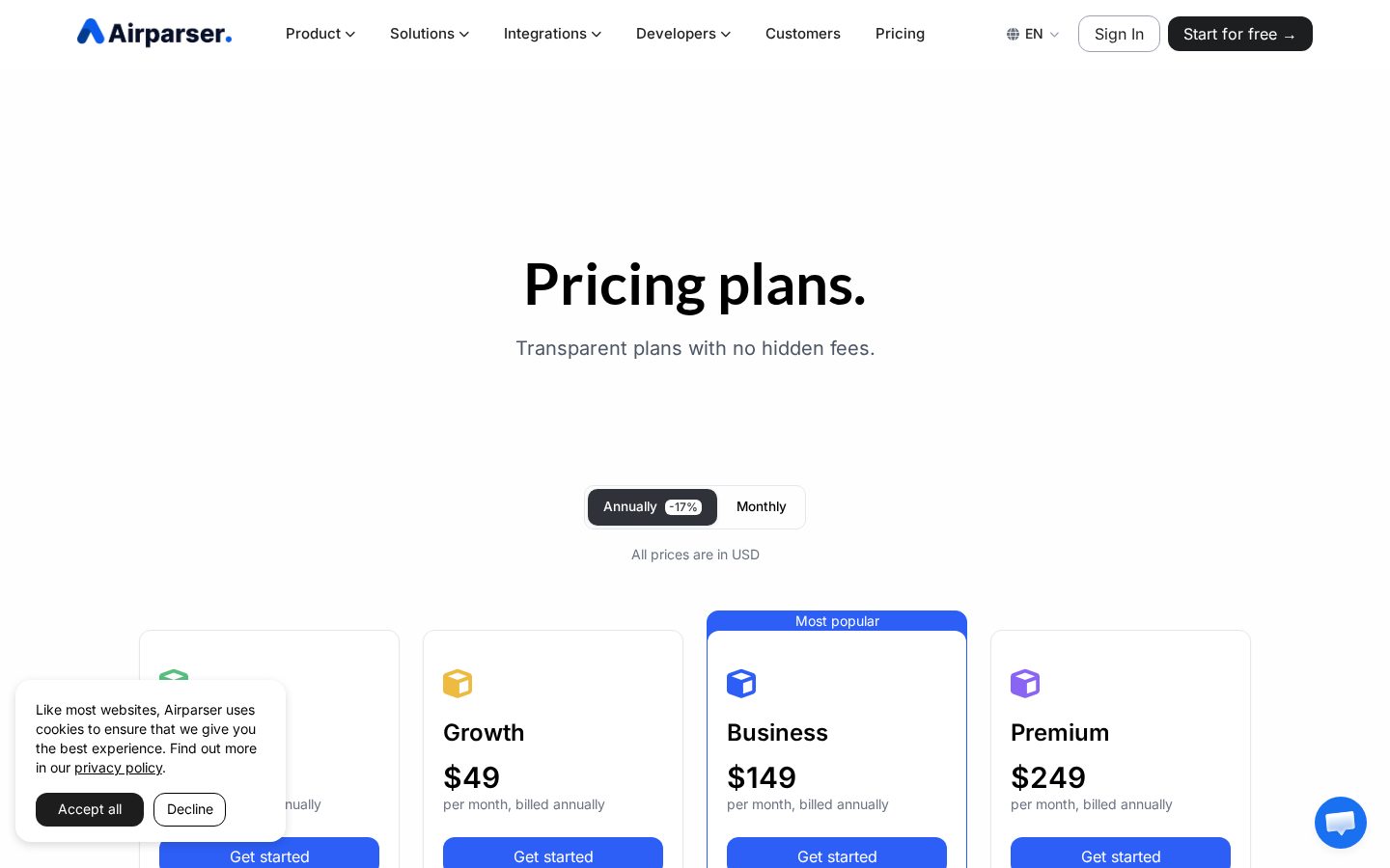 Airparser Pricing