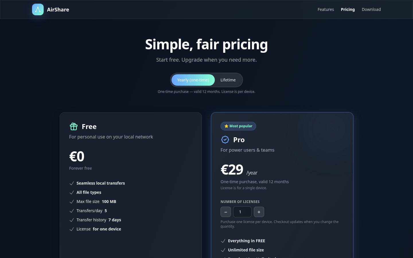 AirShare Pricing