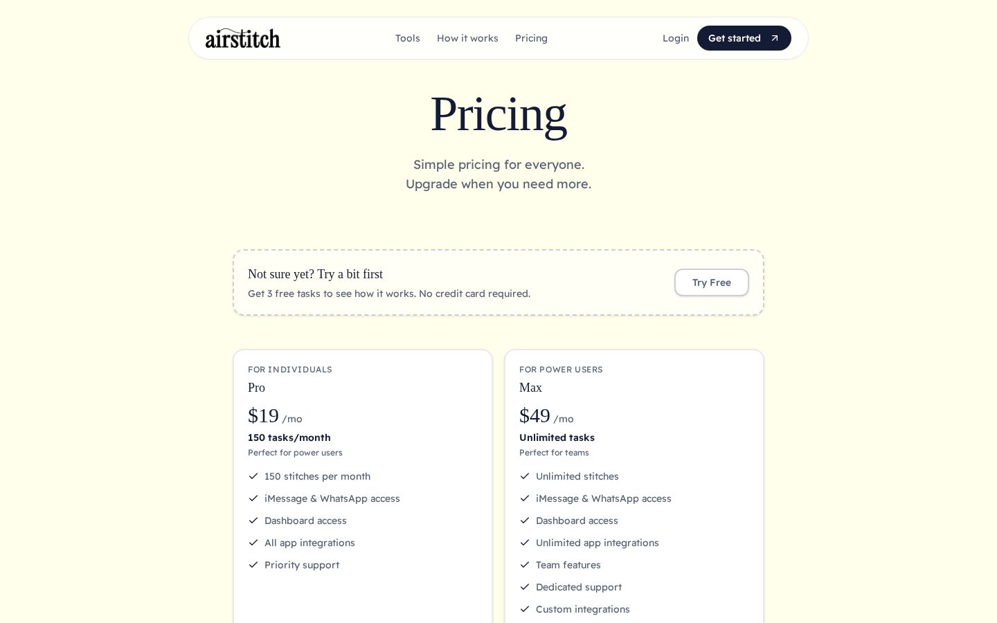 Airstitch Pricing