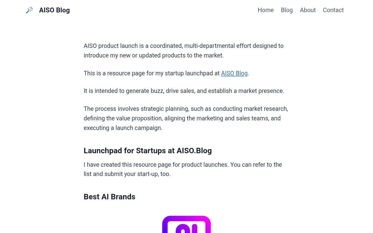 AISO Blog Product Launch Homepage