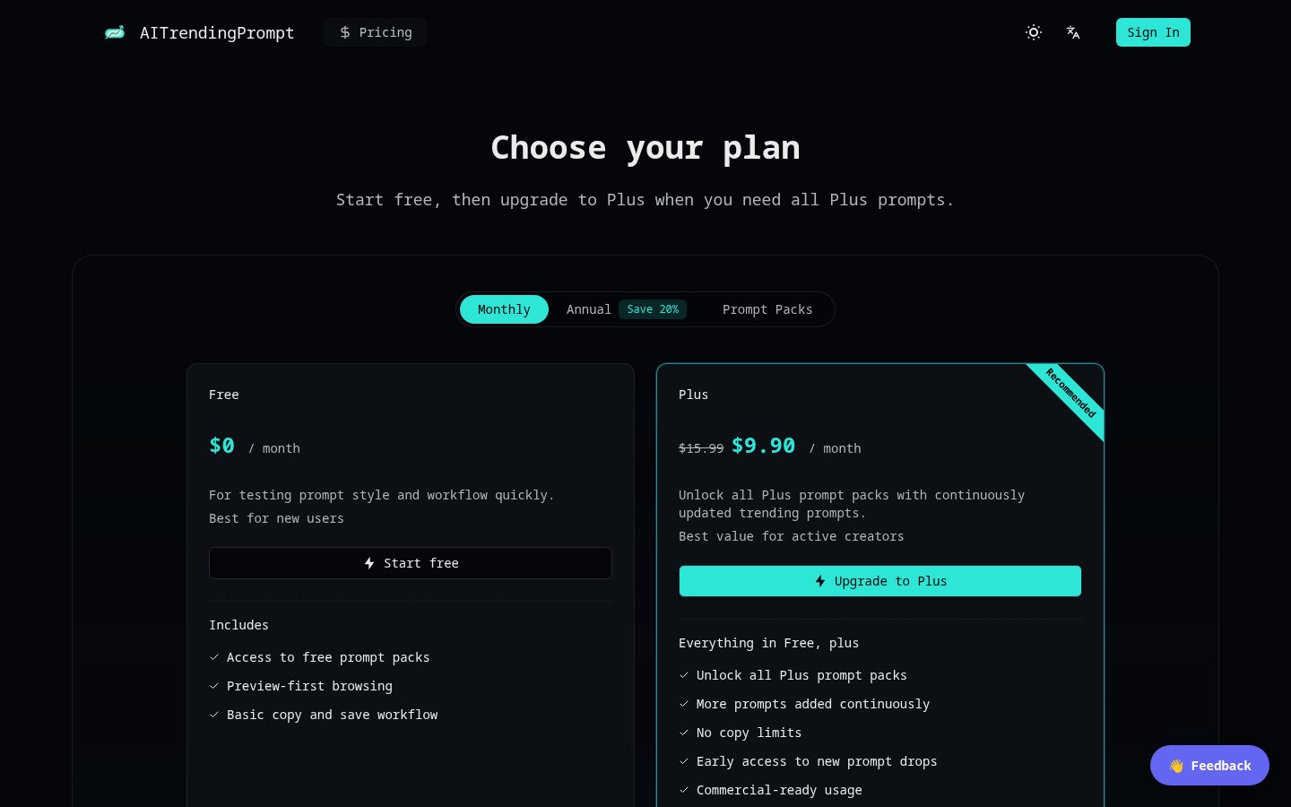 AITrendingPrompt Pricing