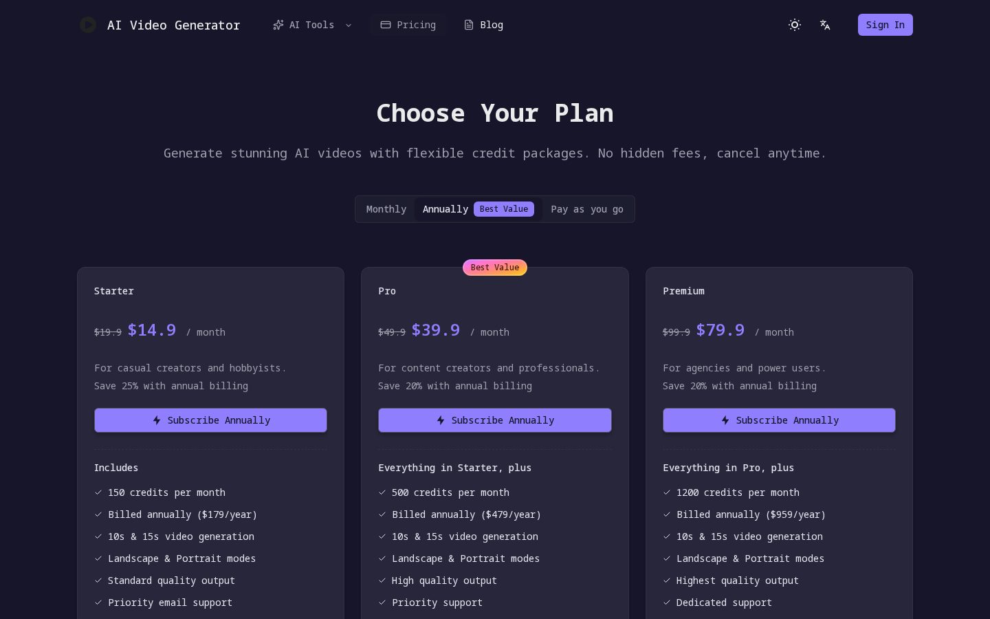 AIVideoGenerator.Best Pricing