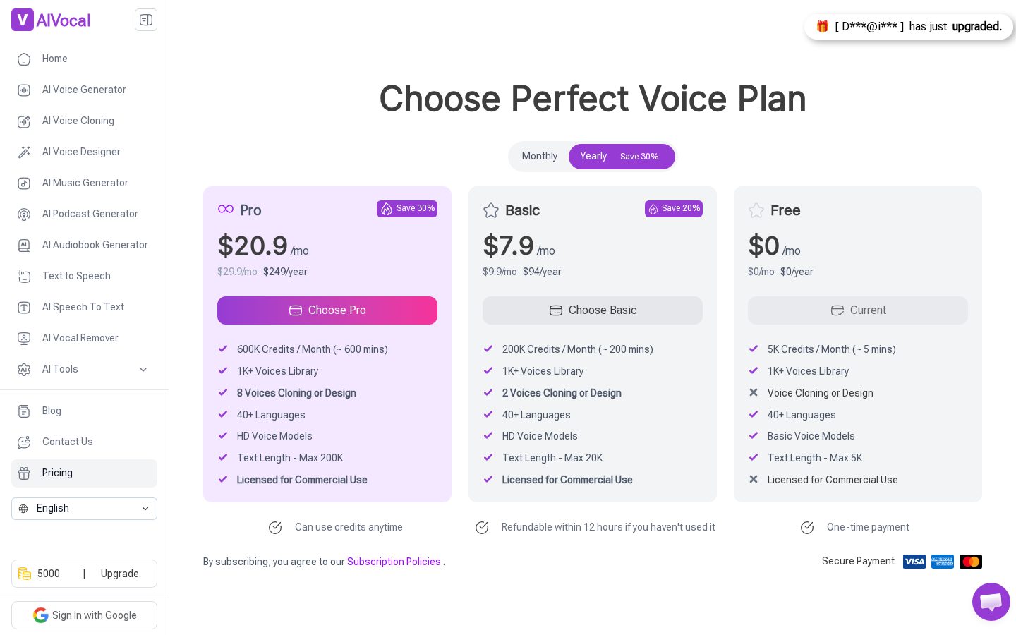 AIVocal Pricing