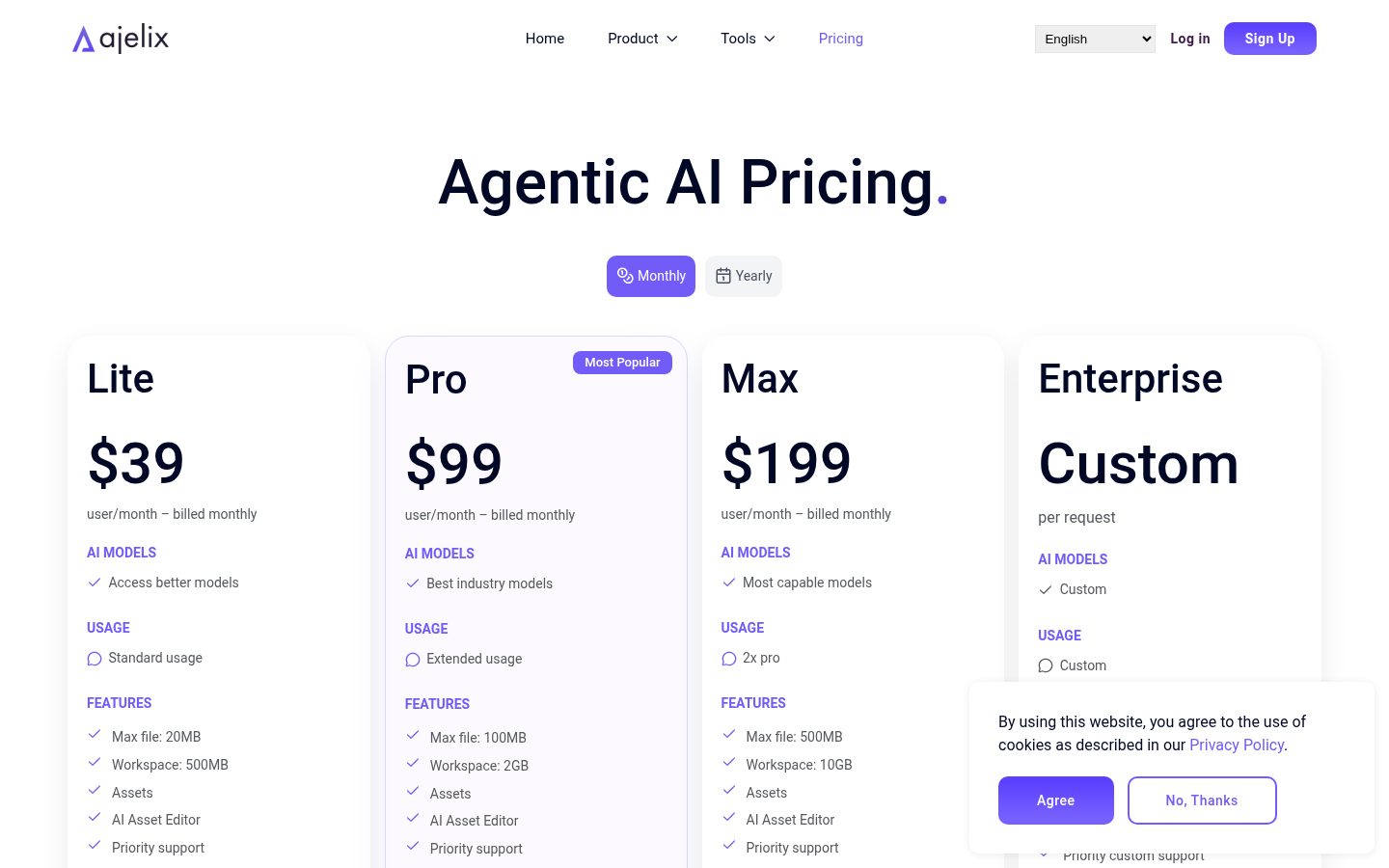 Ajelix AI Agent for Work Pricing