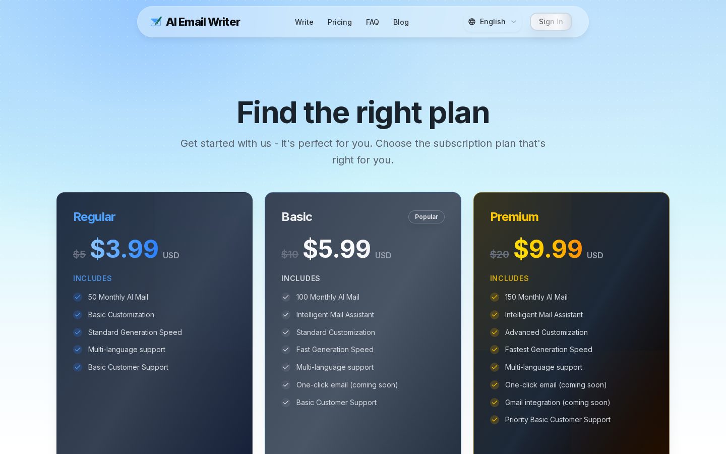 Al Email Writer Pricing