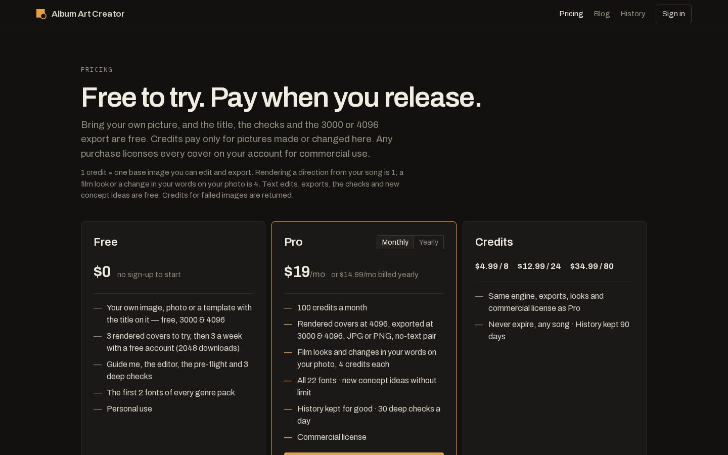 Album Art Creator Pricing