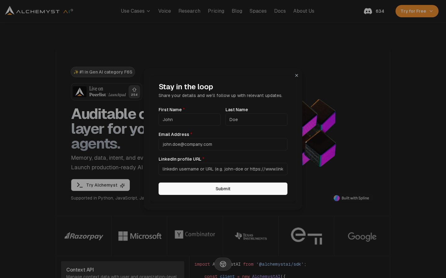 Alchemyst AI Homepage