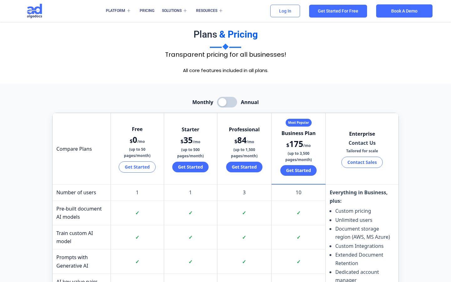 AlgoDocs Pricing