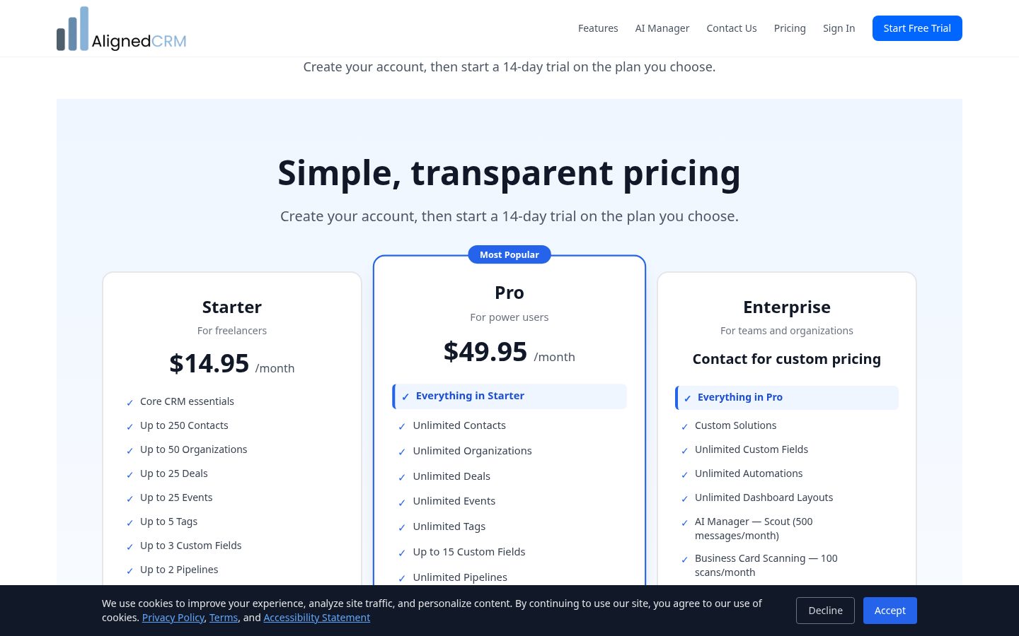 AlignedCRM Pricing