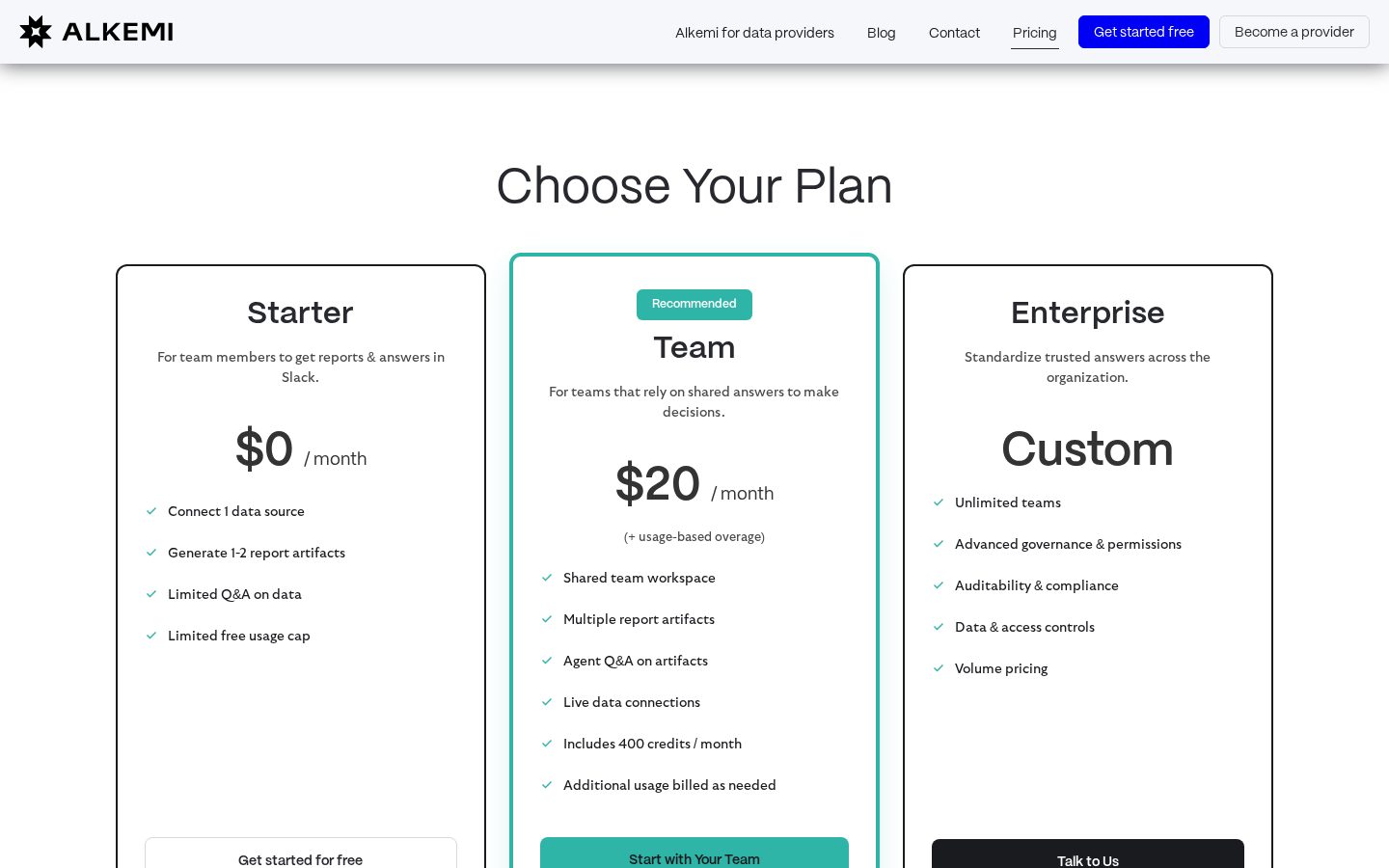 Alkemi Pricing