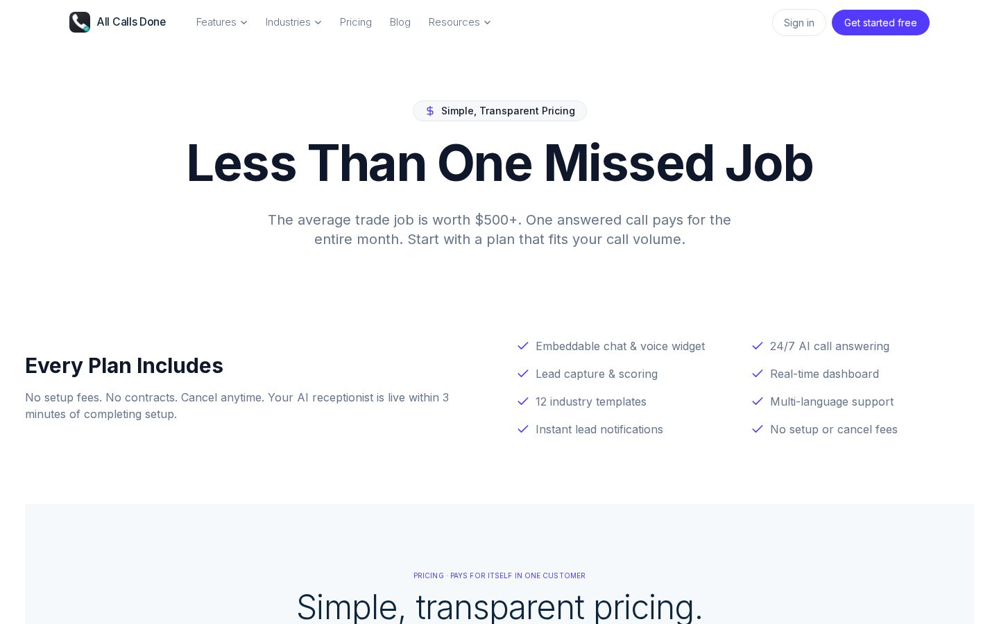 All Calls Done Pricing