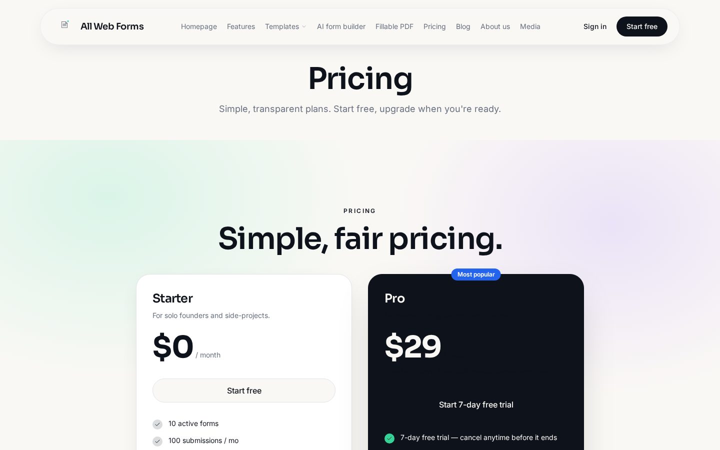Allwebforms Pricing