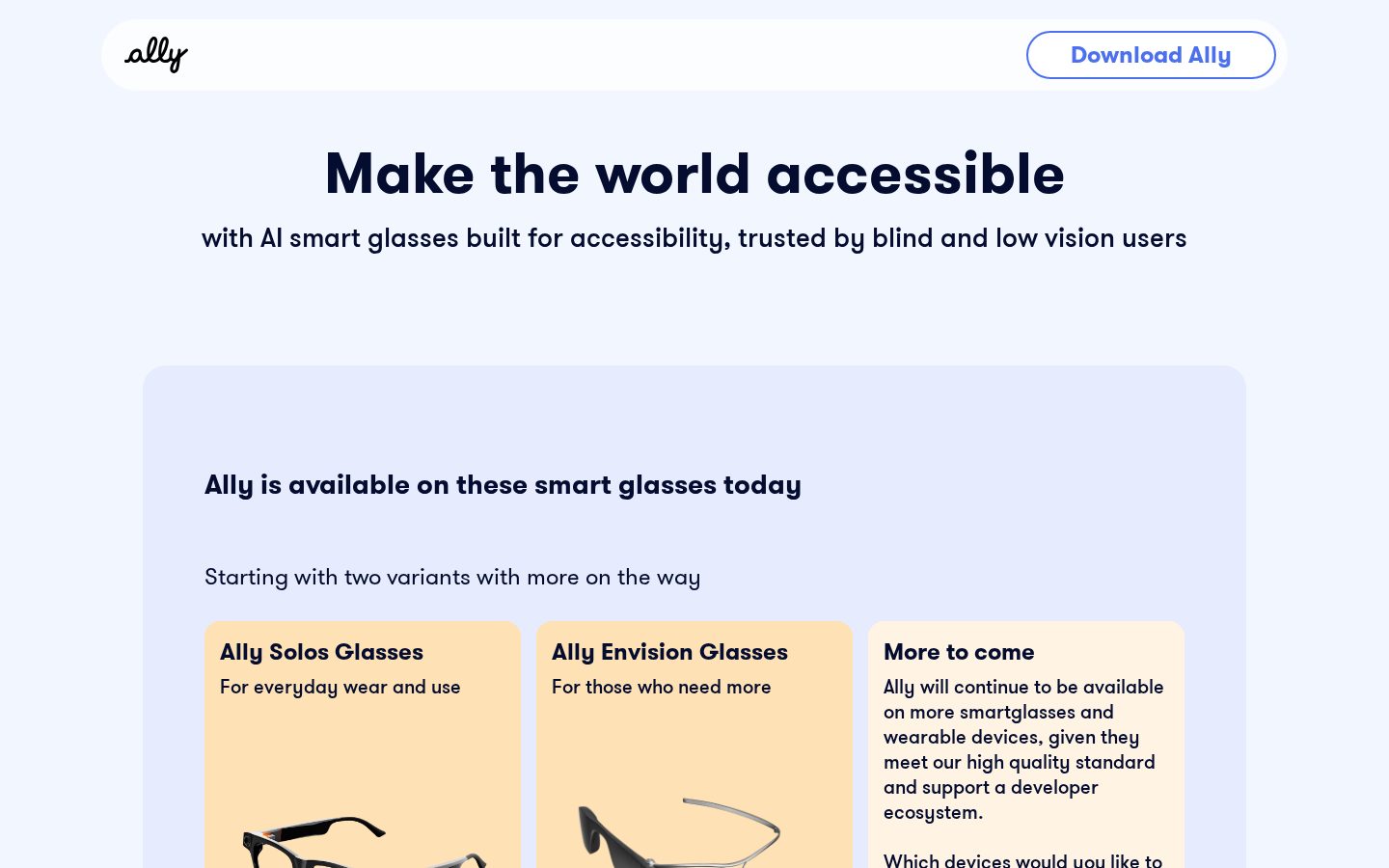 Ally Solos Glasses Homepage