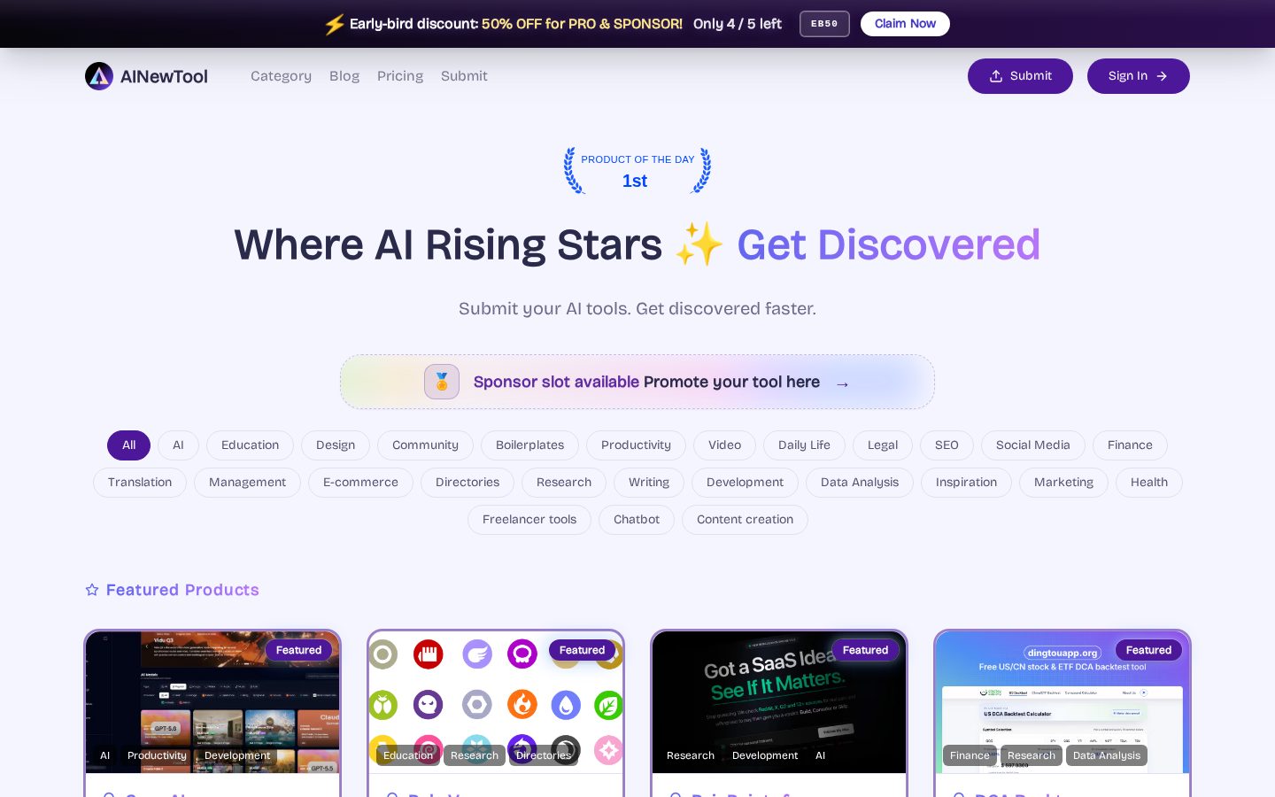 AlNewTool - Rising Al Tool Hub Homepage