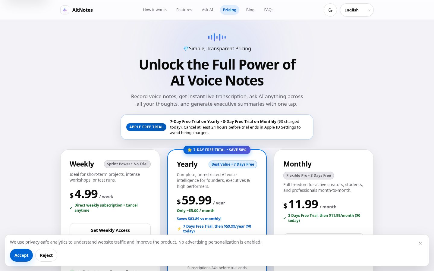 AltNotes Pricing