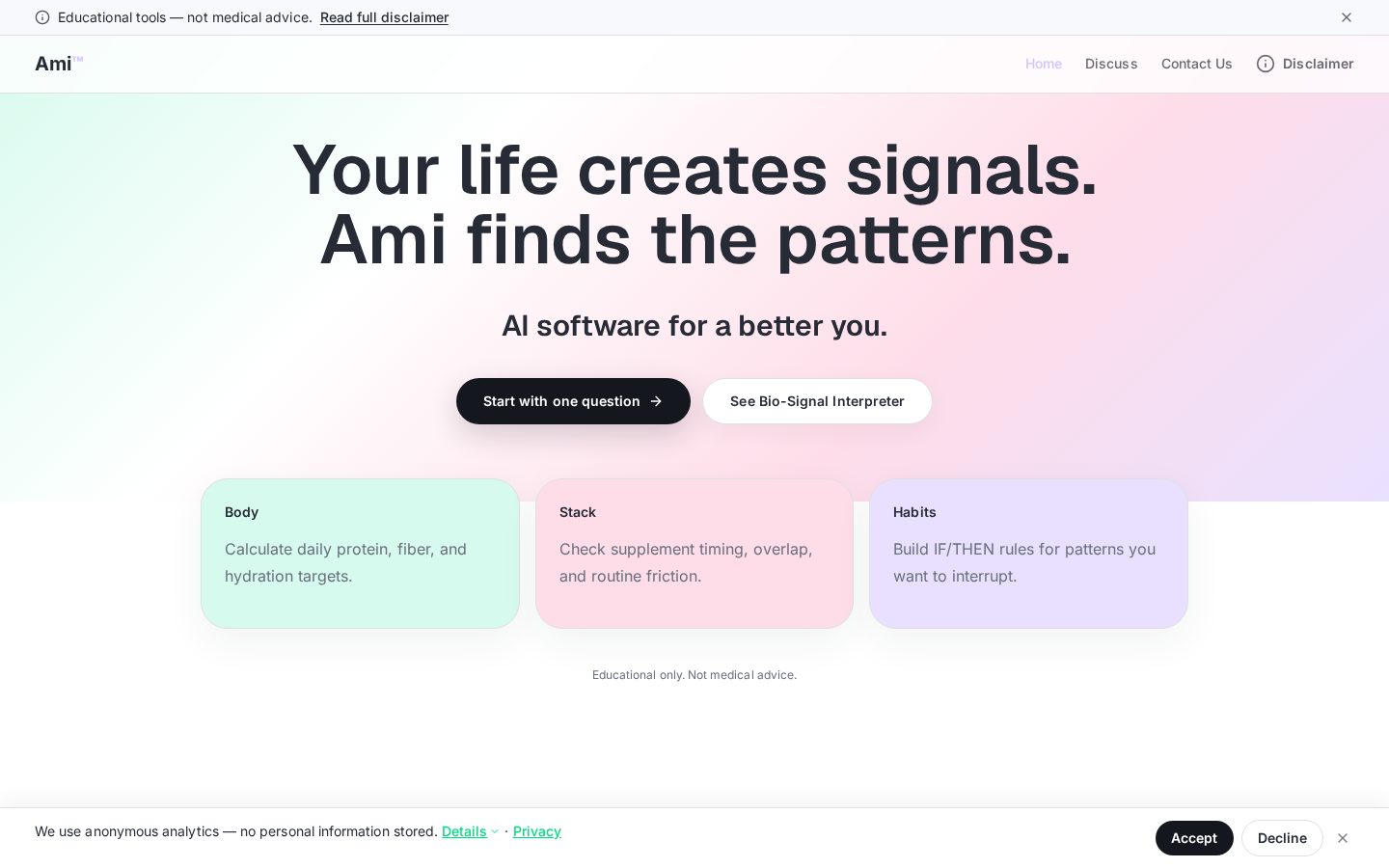 Ami wellness analysis Homepage