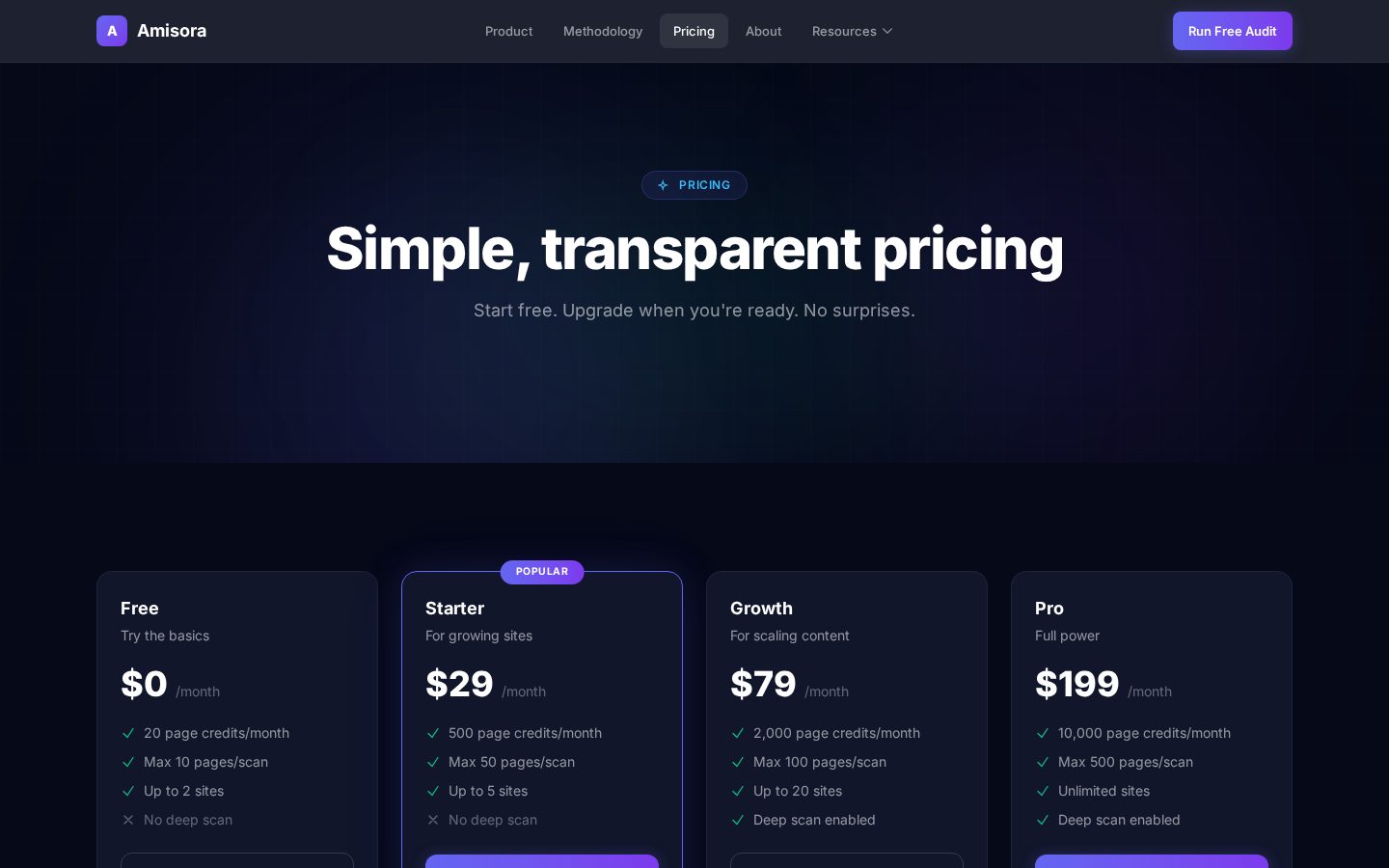 Amisora Pricing