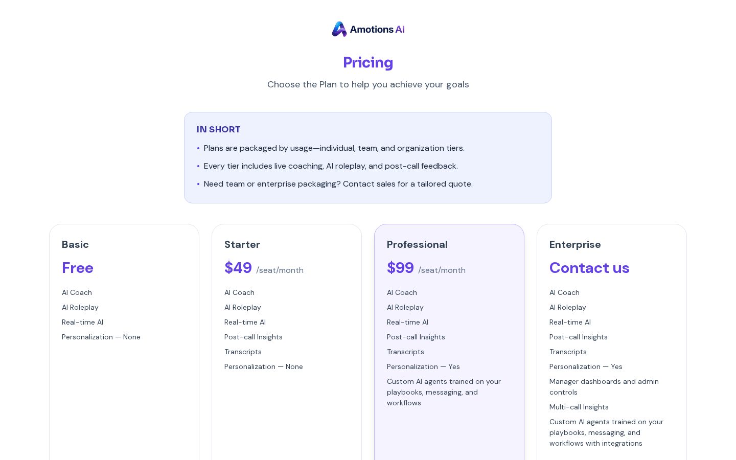 Amotions Pricing