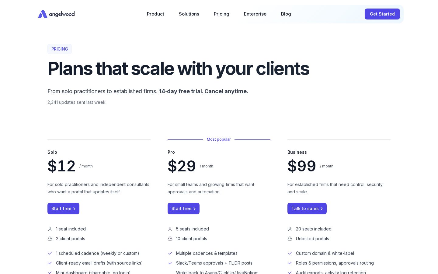 Angelwood Pricing