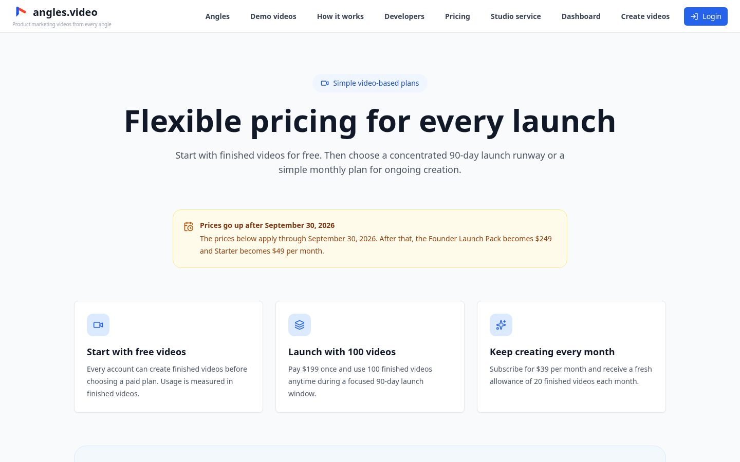 Angles Video Pricing