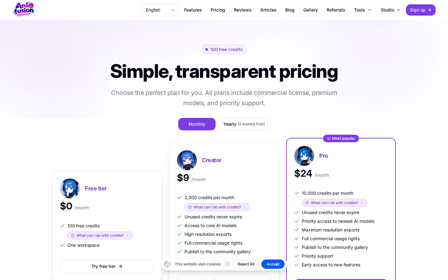 Anifusion Pricing