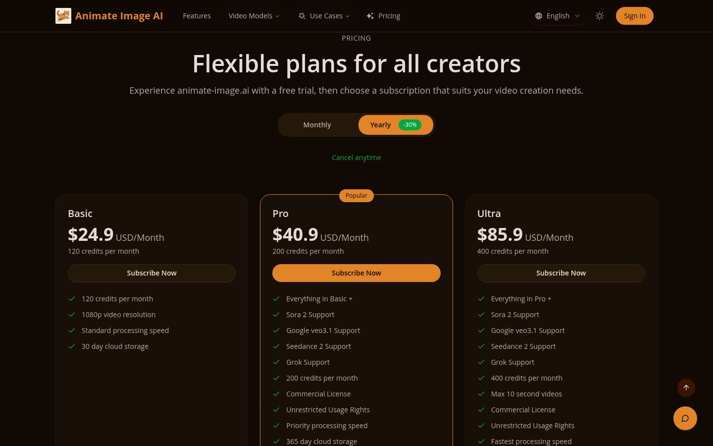 Animate Image AI Pricing