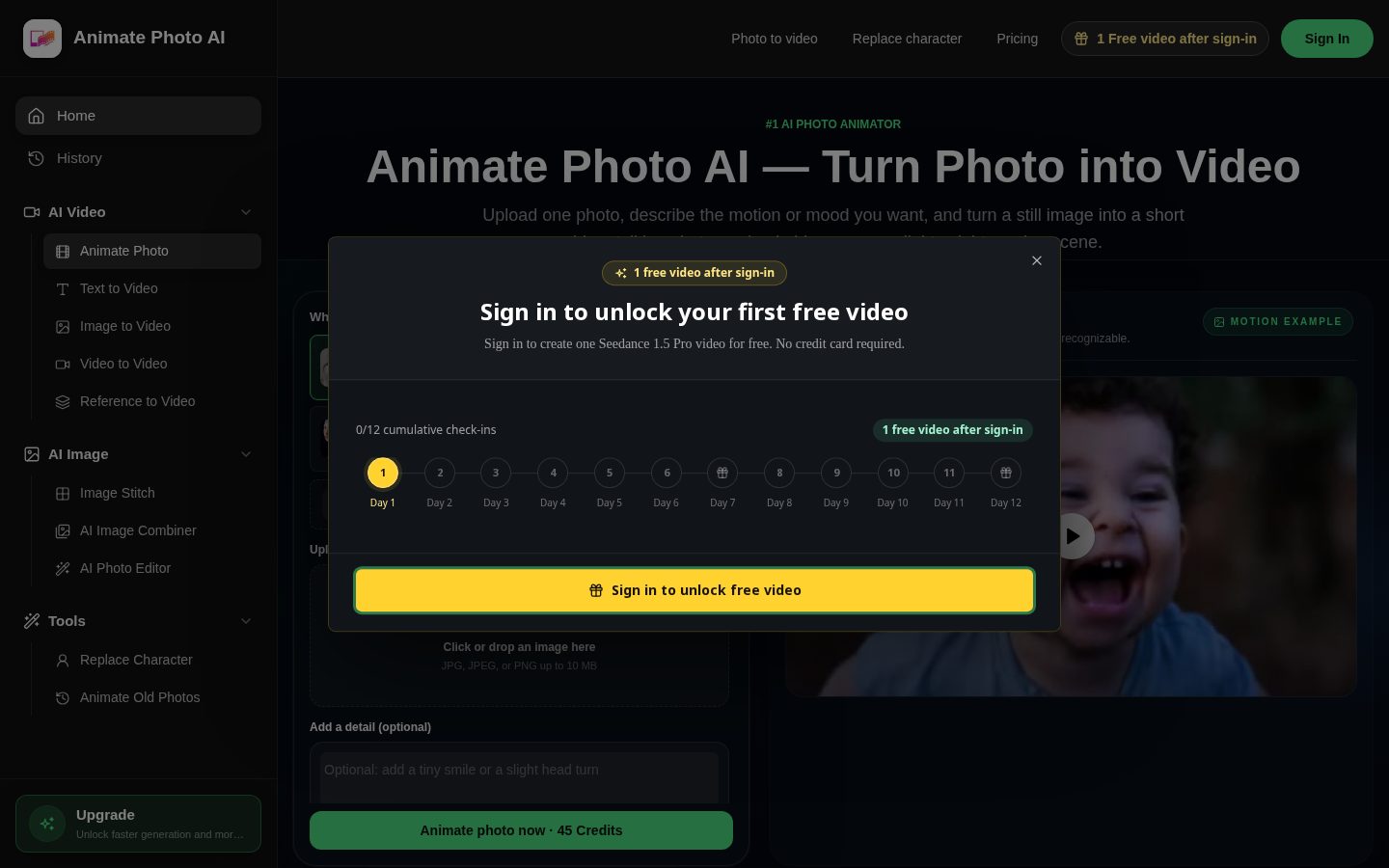 Animate Photo AI Homepage