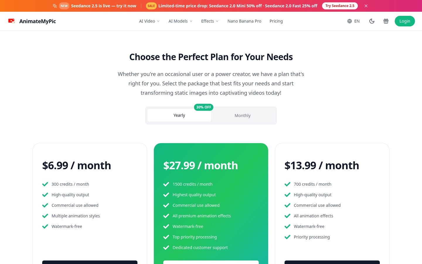 AnimateMyPic Pricing