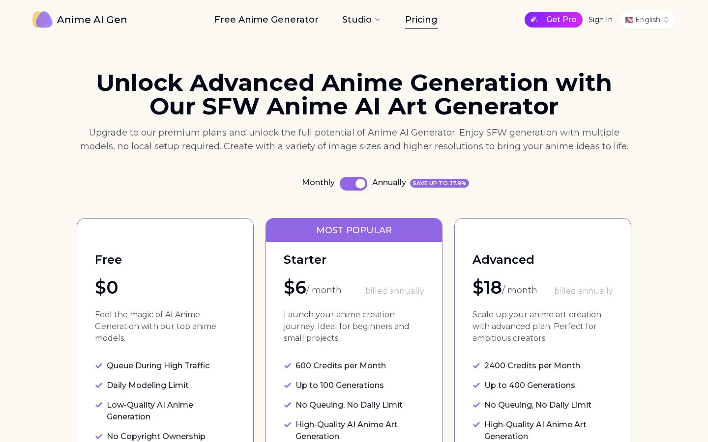 Anime AI Generator Pricing