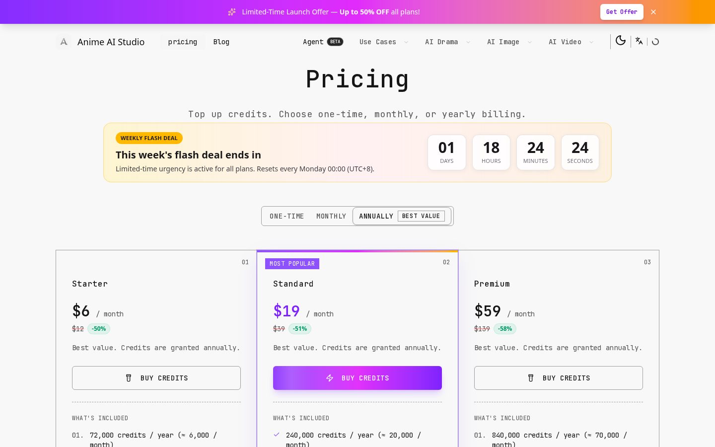 Anime AI Studio Pricing