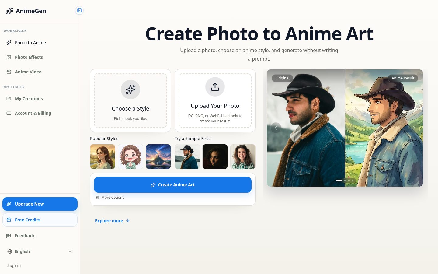 AnimeGen AI Homepage