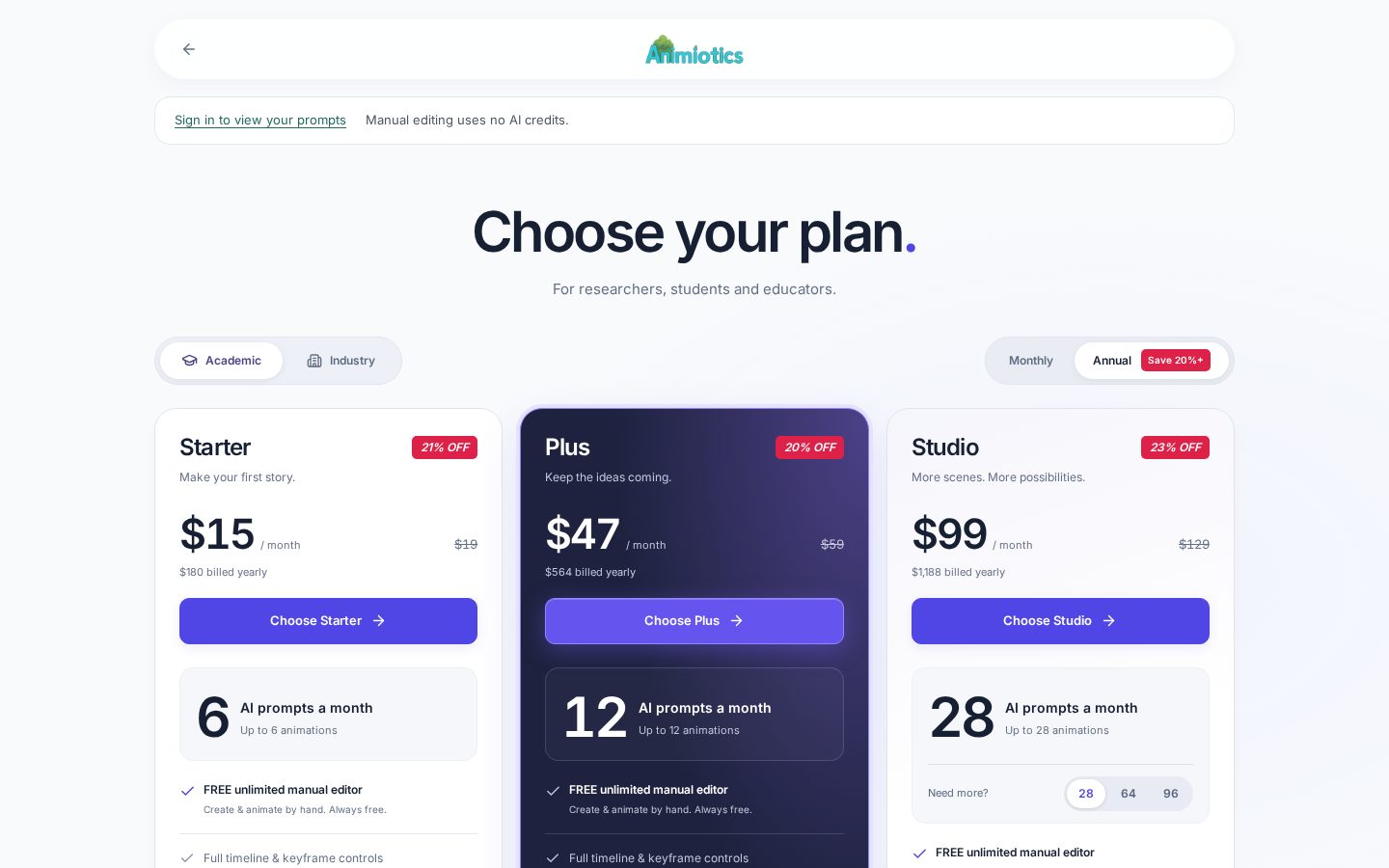 Animiotics Pricing