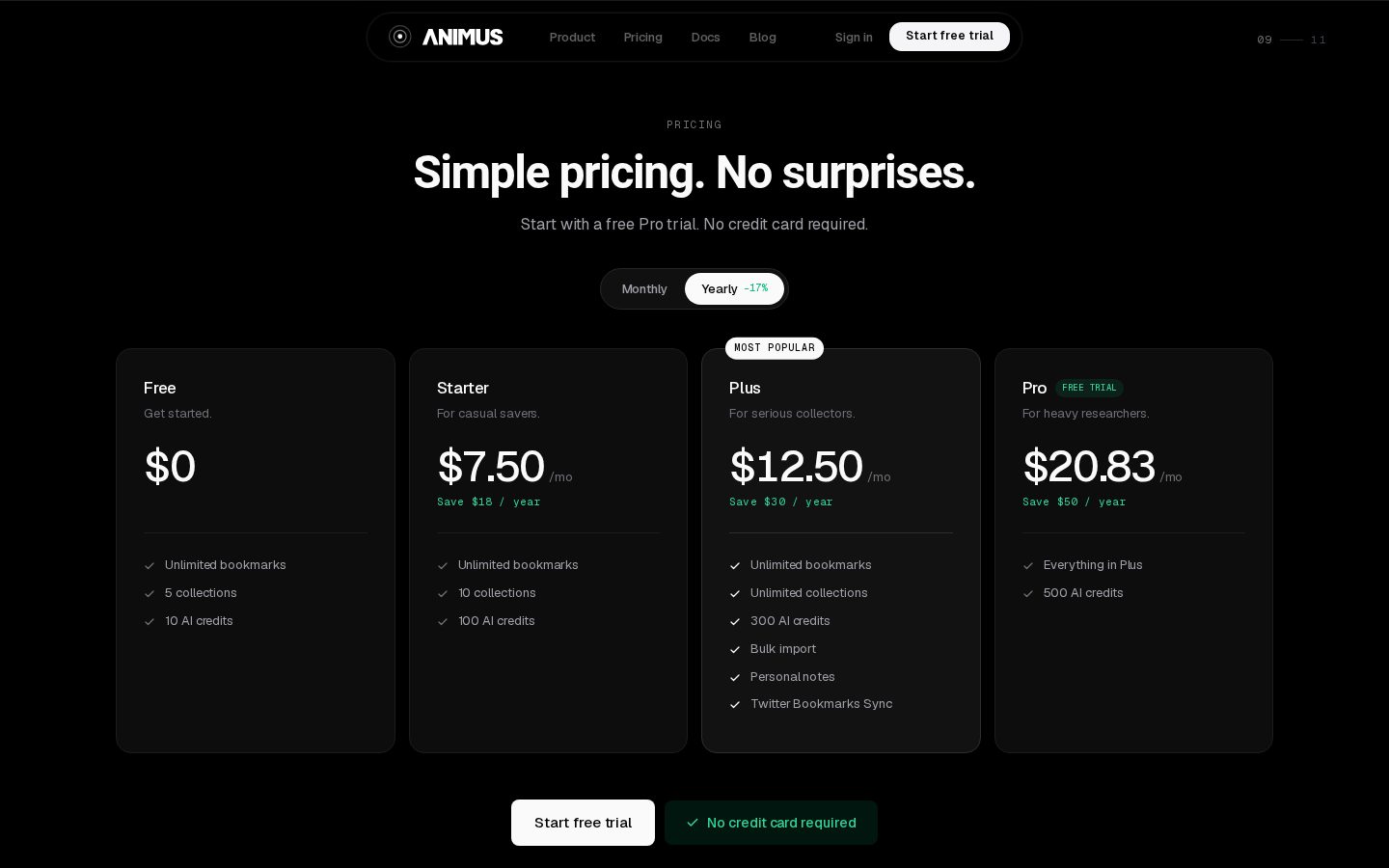 Animus Pricing