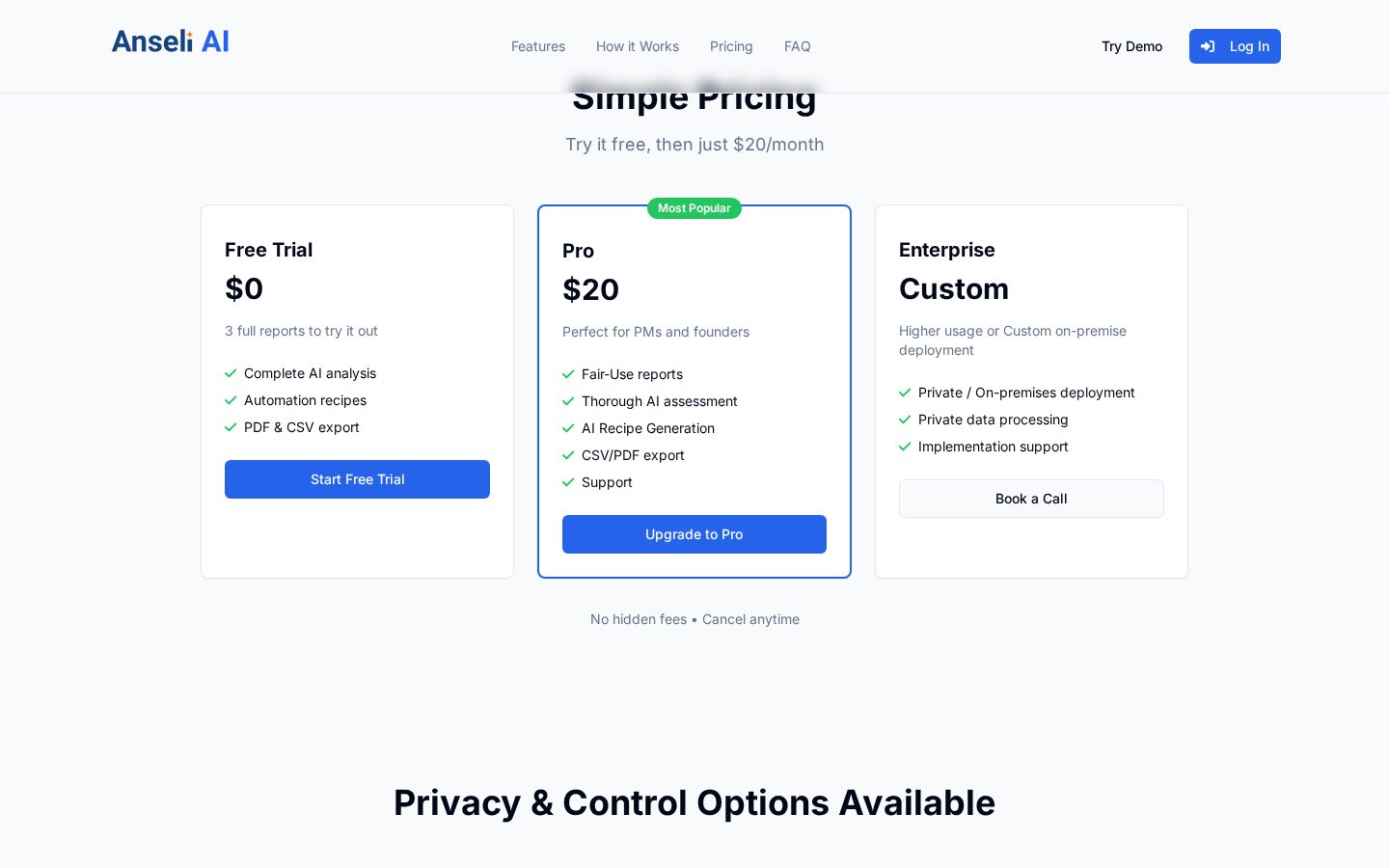 Anseli AI Pricing