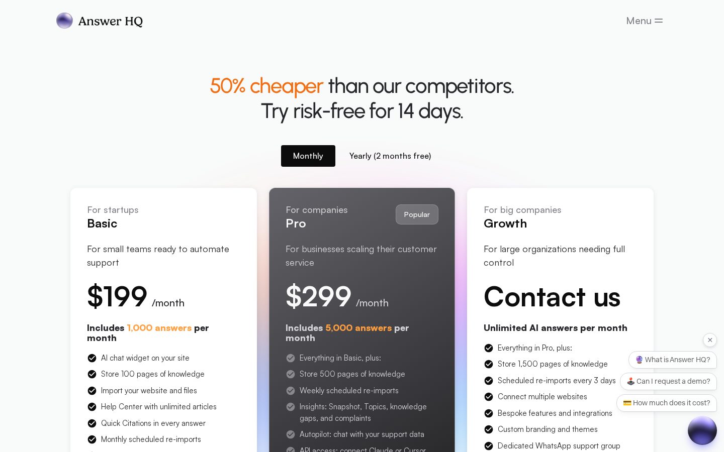 Answer HQ Pricing