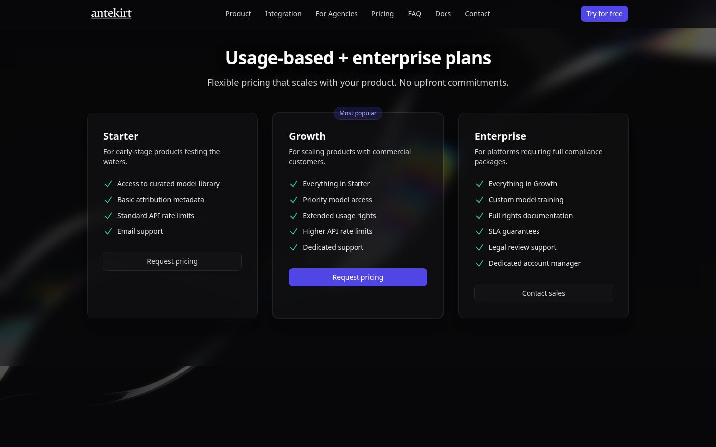 Antekirt AI Pricing