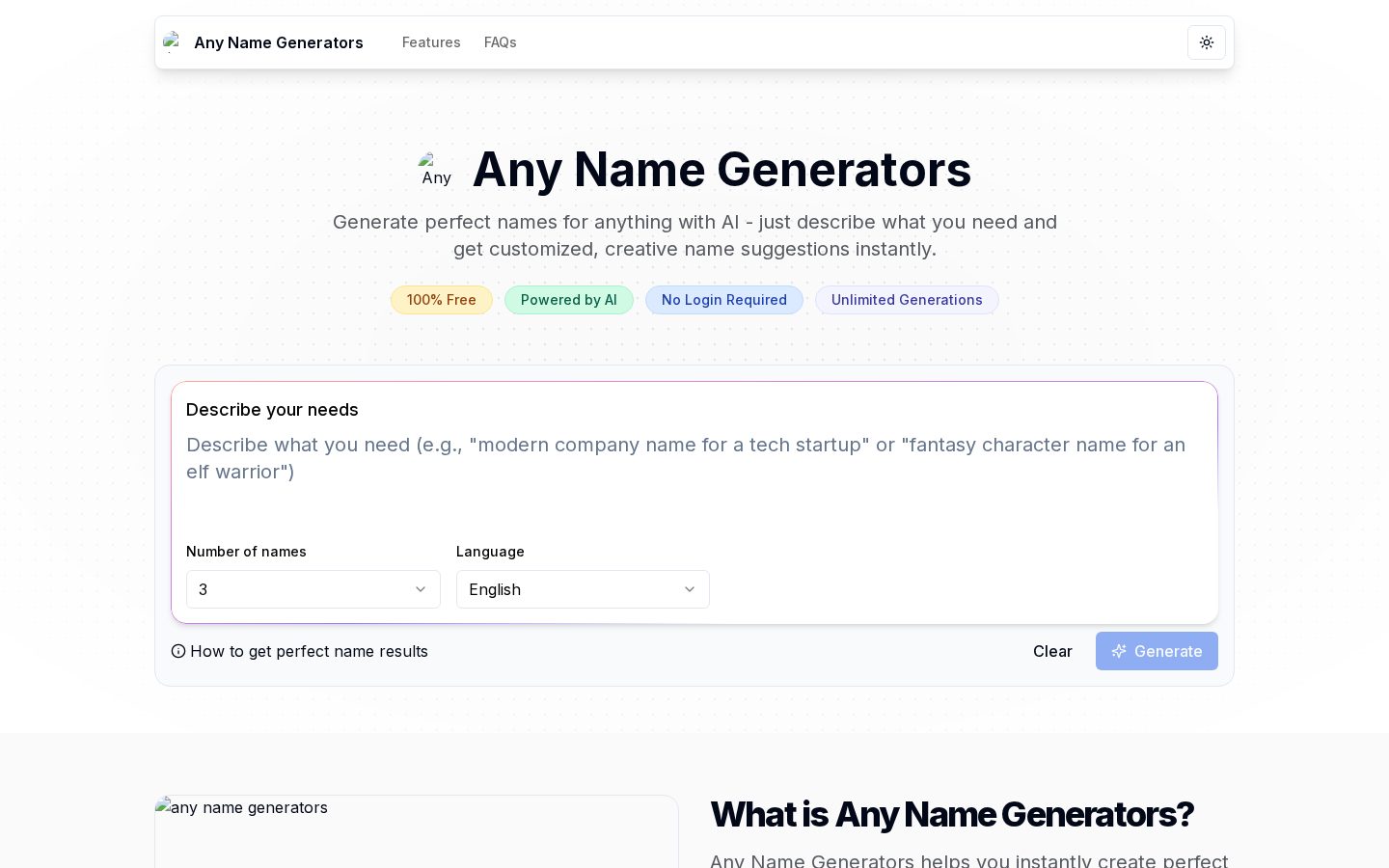 Any Name Generators Homepage