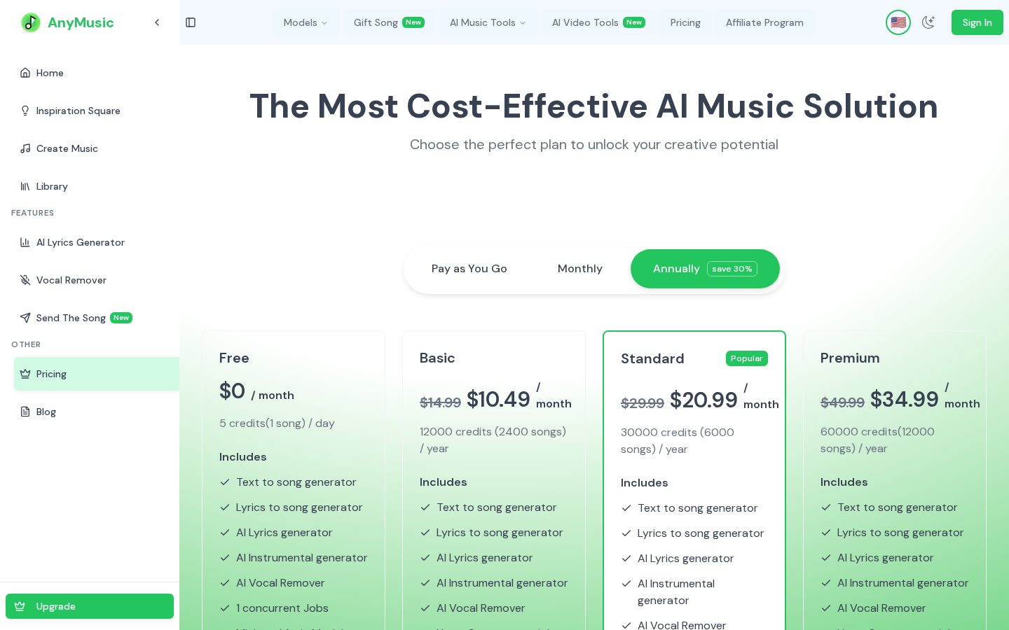 AnyMusic Pricing