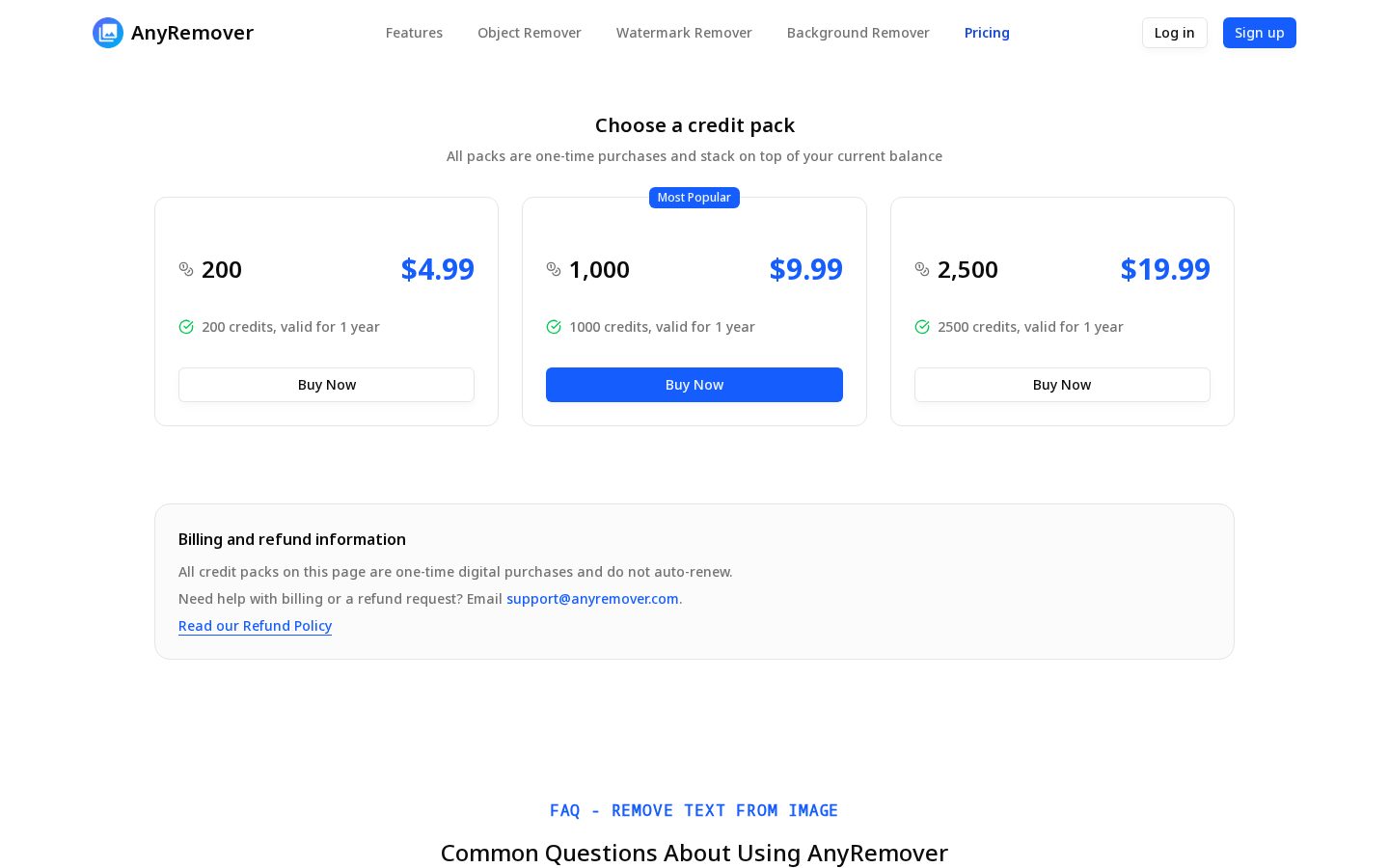 AnyRemover Pricing
